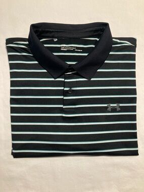 Under Armour Black Polo with White and Light Blue Stripe Detail (Item No. C11)